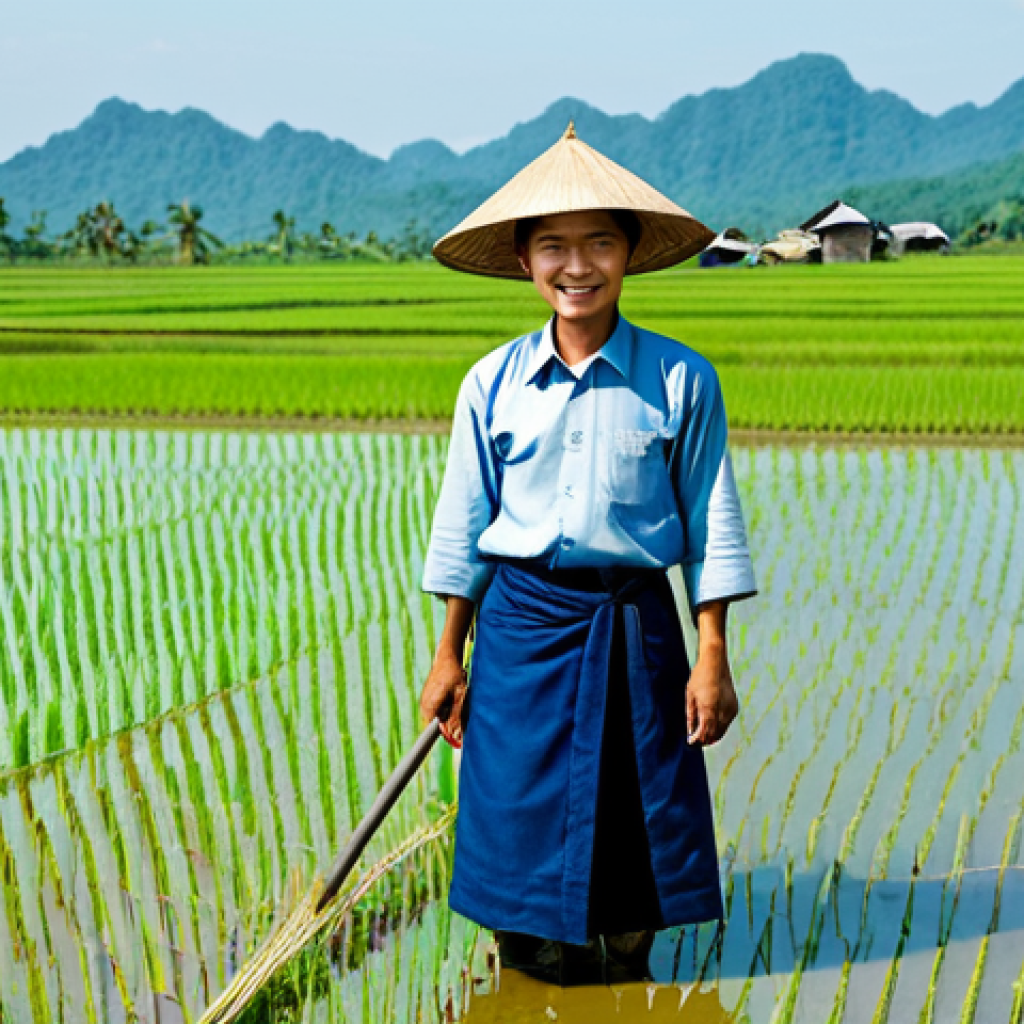 탄소예산 기반의 국제 협력 모델 개발 - Sustainable Agriculture in Thailand** "A Thai farmer in traditional clothing, working in a rice pad...
