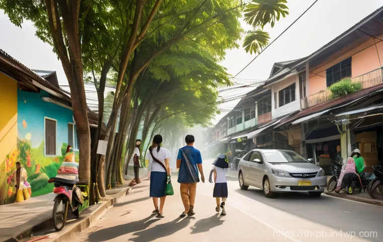탄소예산 관리에 대한 공공의 신뢰 구축 방법 - **Prompt:** A bustling street scene in a vibrant, modern Thai city, subtly showcasing both environme...