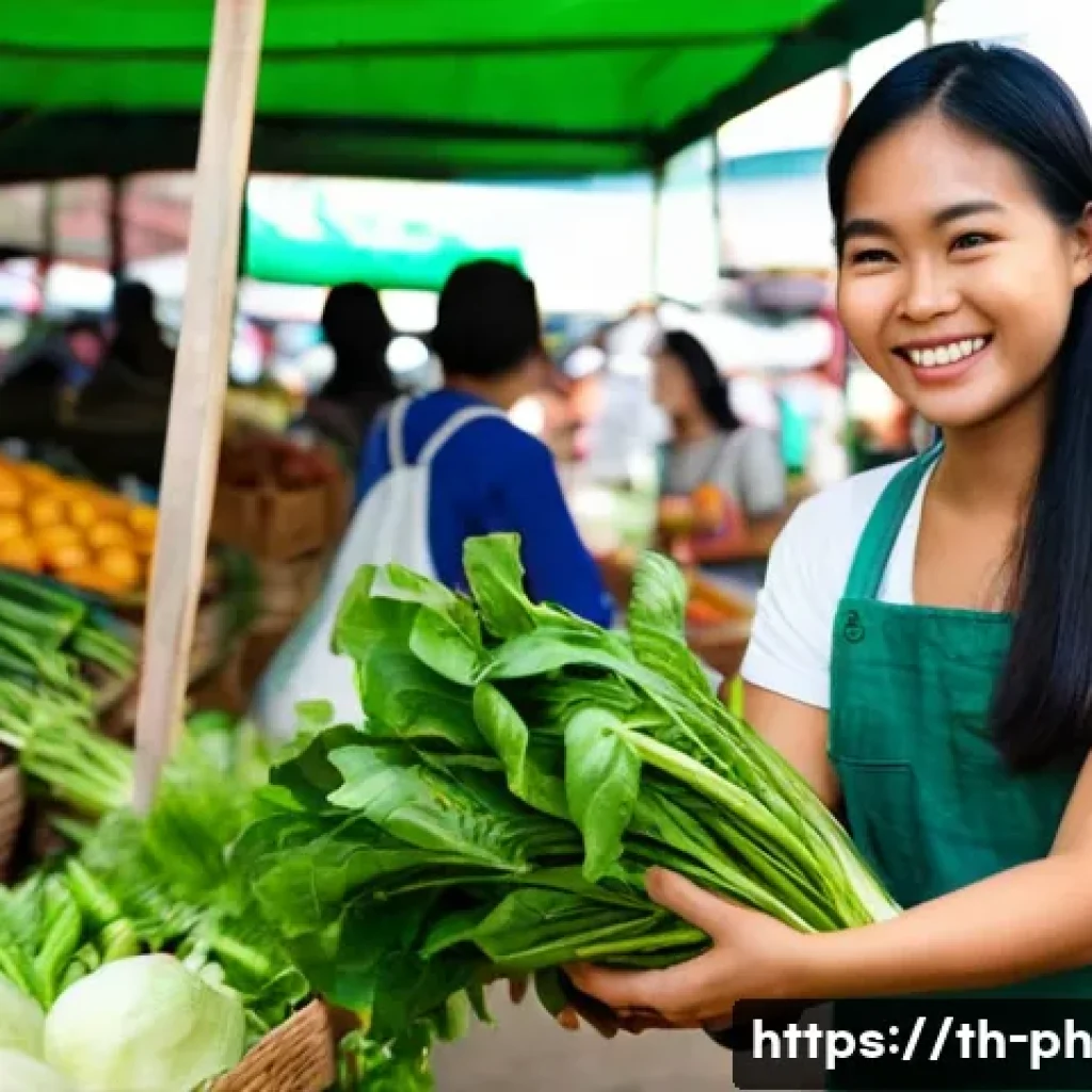 탄소예산과 사회적 형평성의 관계 분석 - **Prompt:** A vibrant scene inside a bustling, open-air Thai local market, reflecting sustainable co...
