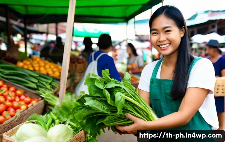 탄소예산과 사회적 형평성의 관계 분석 - **Prompt:** A vibrant scene inside a bustling, open-air Thai local market, reflecting sustainable co...