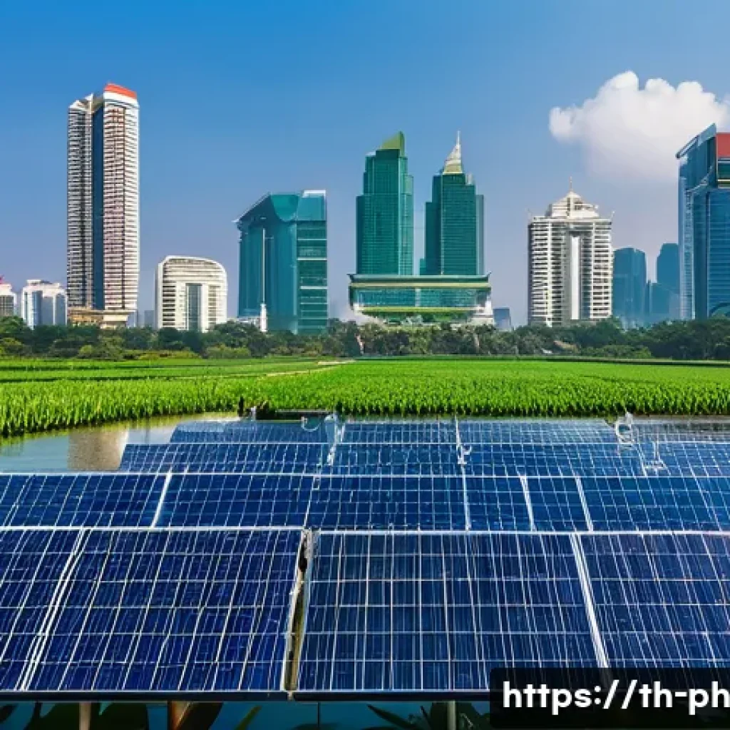 탄소예산 정책의 장기적 효과 분석 - **"Green Energy Harmony in Thailand"** A panoramic, high-angle shot capturing a vast floating so...