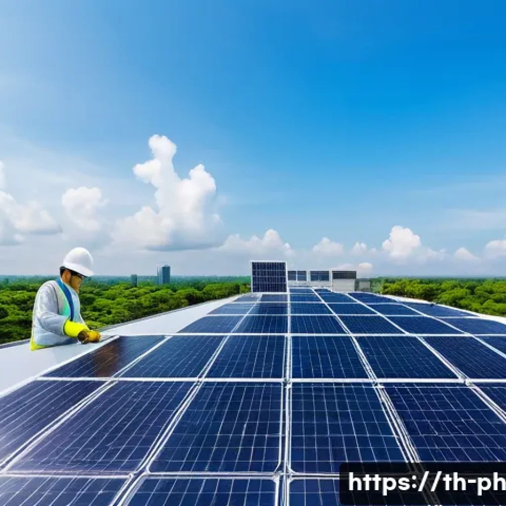 탄소예산과 사회적 책임 경영의 관계 - A modern industrial rooftop in Thailand covered with large solar panel arrays under a bright blue sk...
