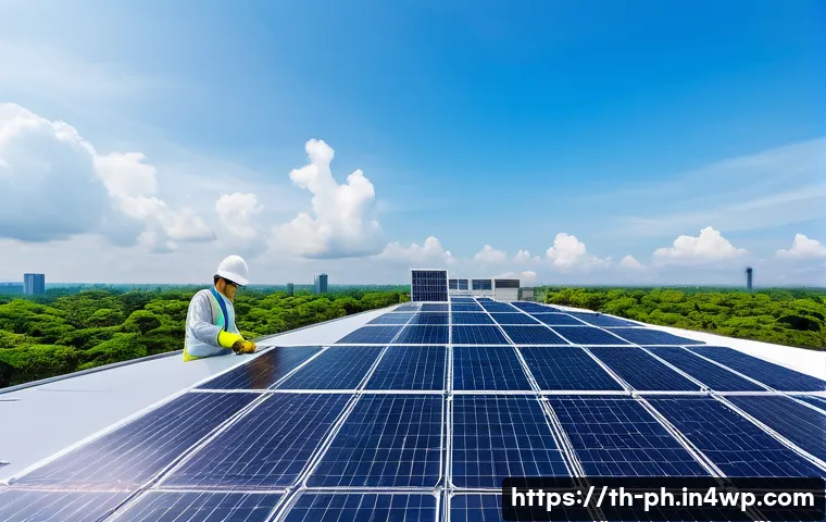탄소예산과 사회적 책임 경영의 관계 - A modern industrial rooftop in Thailand covered with large solar panel arrays under a bright blue sk...