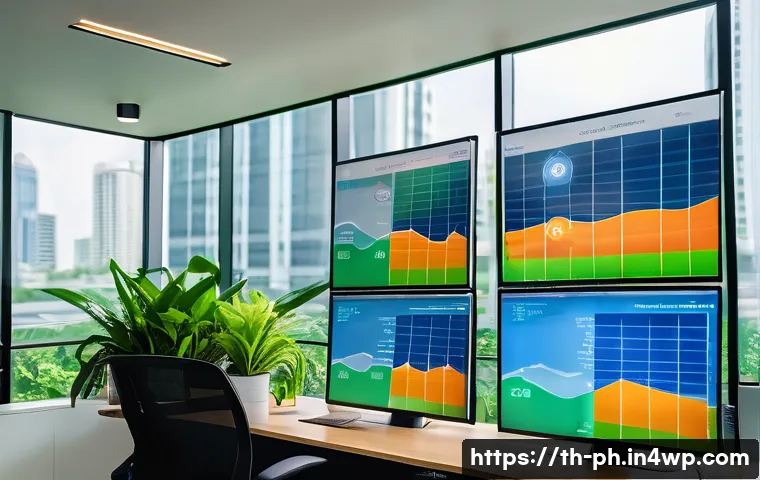 탄소예산을 통한 기후 변화 적응 전략 - A modern Thai office building interior showing a smart energy management system with digital real-ti...