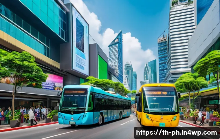 탄소예산의 글로벌 사례 및 인사이트 - A vibrant urban scene in Bangkok showcasing a futuristic carbon trading market, with diverse Thai bu...
