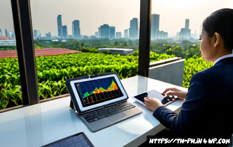 Home 17 탄소예산 정책의 경제적 효과 분석 - Photorealistic economic policy analysis scene in Bangkok, Thailand: a Thai financial analyst seated ...