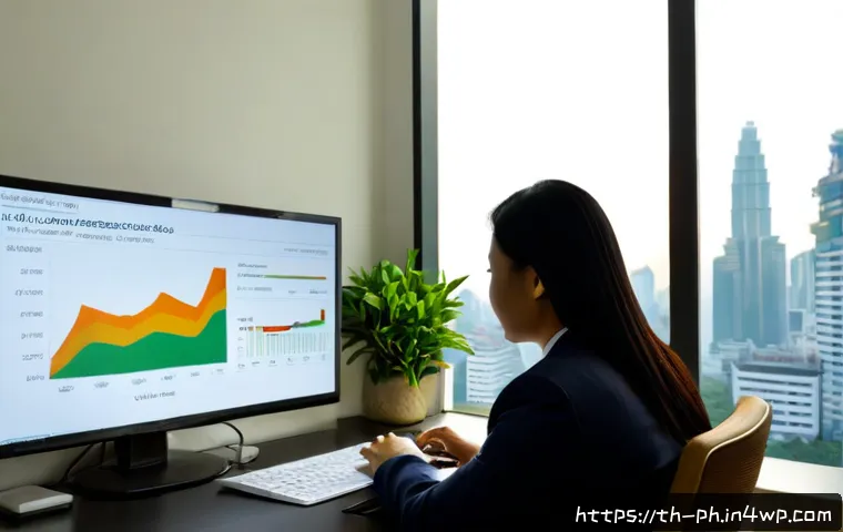 Home 29 탄소예산 모델의 경제적 영향 분석 - Photorealistic Thai business analyst in a modern Bangkok office studying a clean carbon budget scena...
