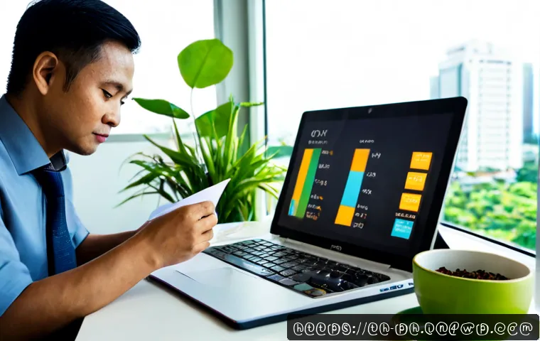 Home 17 탄소예산 관리의 체계적 접근 방법 - Photorealistic Thai sustainability manager in a modern Bangkok office, carefully reviewing a clean c...